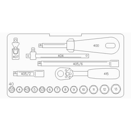 40/13/6 Assortimento di 19 utensili da ¼”
