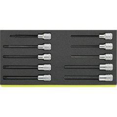 TCS 1054/2054/10 Assortimento di bussole da ½” INHEX  e Torx – lunghe