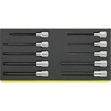 TCS 1054/2054/10 Assortimento di bussole da ½” INHEX  e Torx – lunghe
