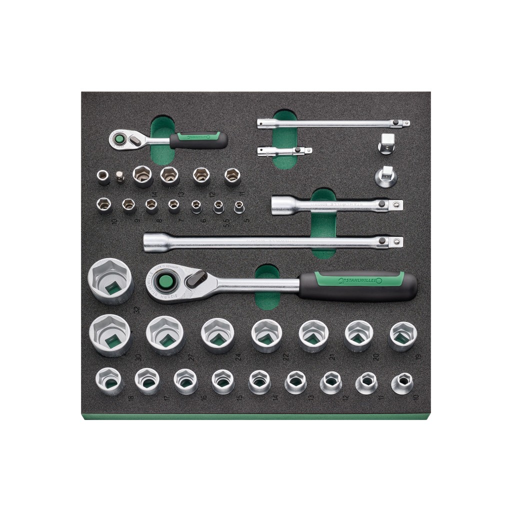 TCS 1 821/38 Assortimento cricchetti e bussole ¼” e ½”