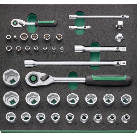 TCS 1 821/38 Assortimento cricchetti e bussole ¼” e ½”