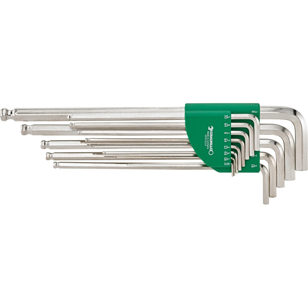 10767a/13 Assortimento chiavi esagonali piegate con testa sferica – misure in pollici